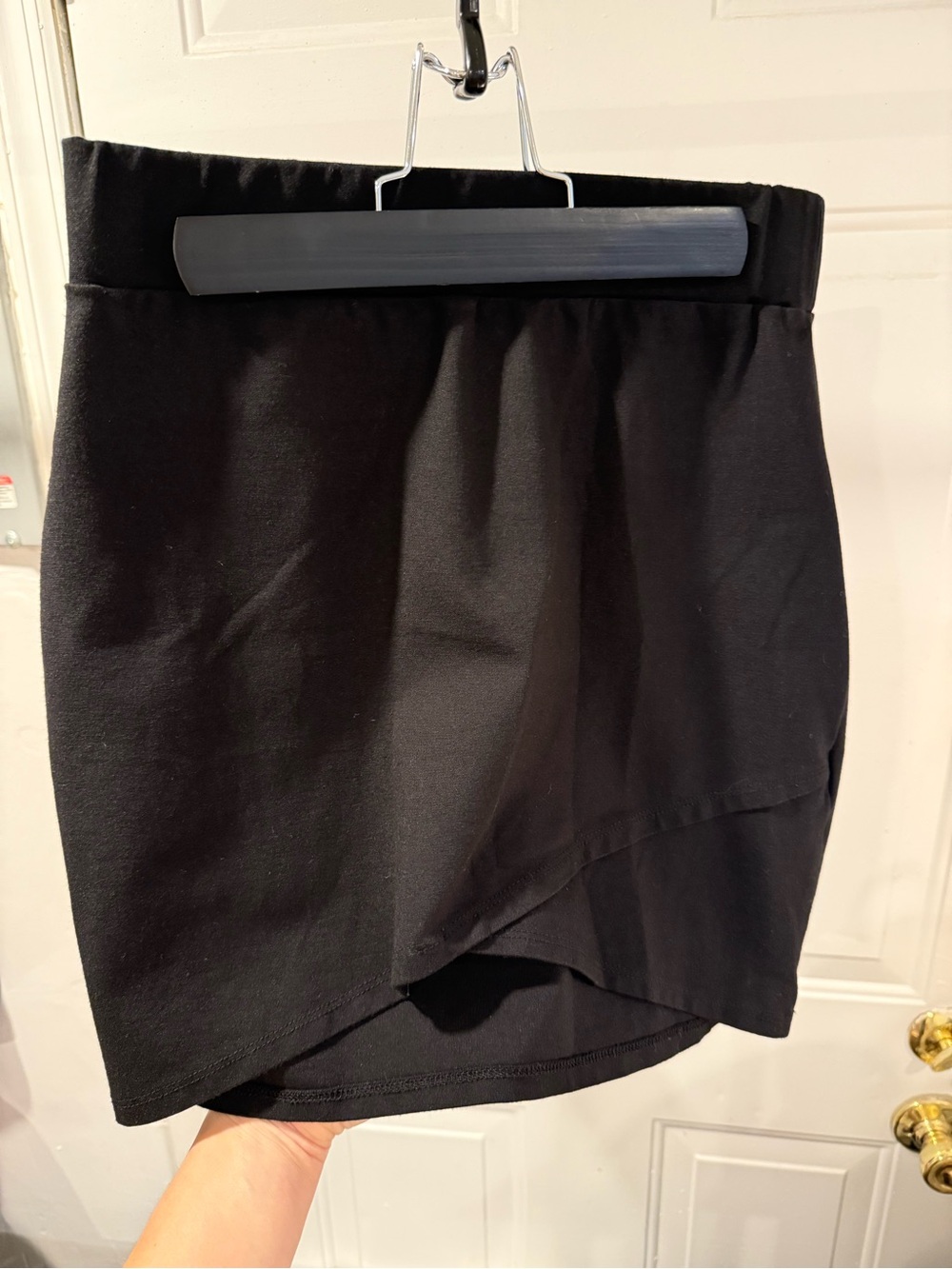 Rachel Black Asymmetrical Wrap Mini Skirt